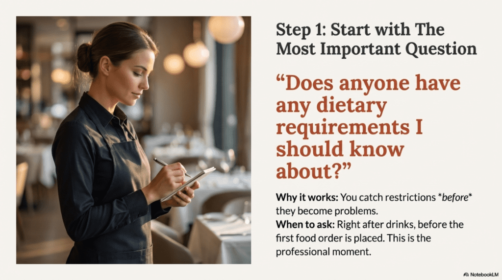 dietary requirements when taking orders