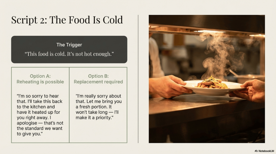 guest says the food is cold