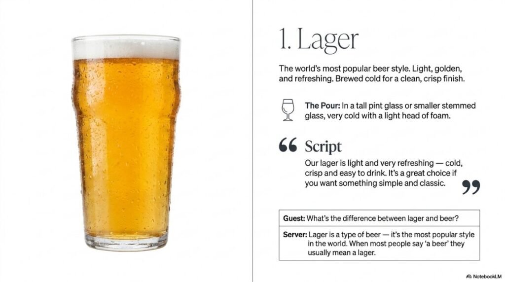 Lager
What it is:
The world's most popular beer style. Light, golden and refreshing. Brewed at cold temperatures for a clean, crisp finish.